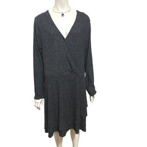 ANTHROPOLOGIE Saturday Sunday Gray Fit & Flare Faux Wrap Dress XL